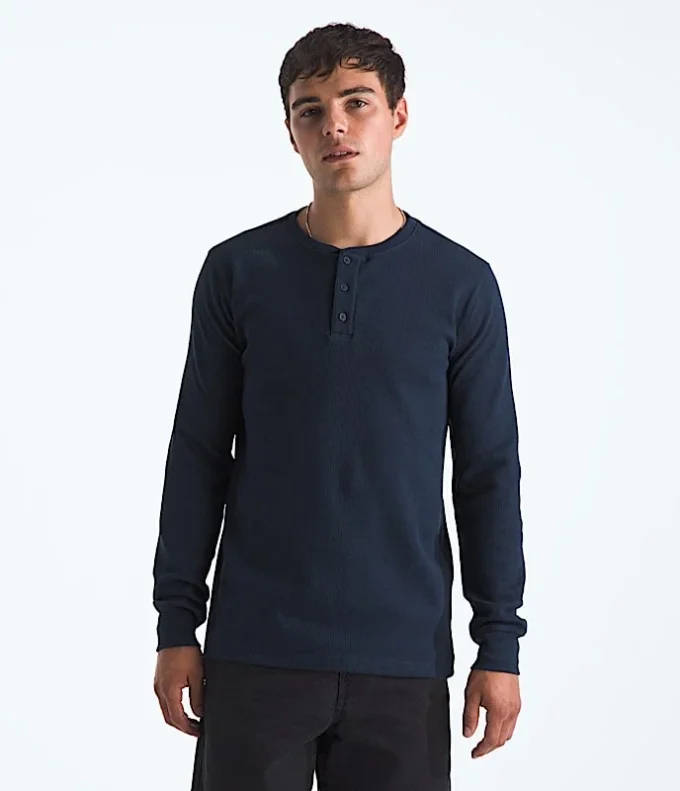 Maglia Henley da uomo a maniche lunghe con motivo waffle Maglia Henley da uomo a maniche lunghe con motivo waffle